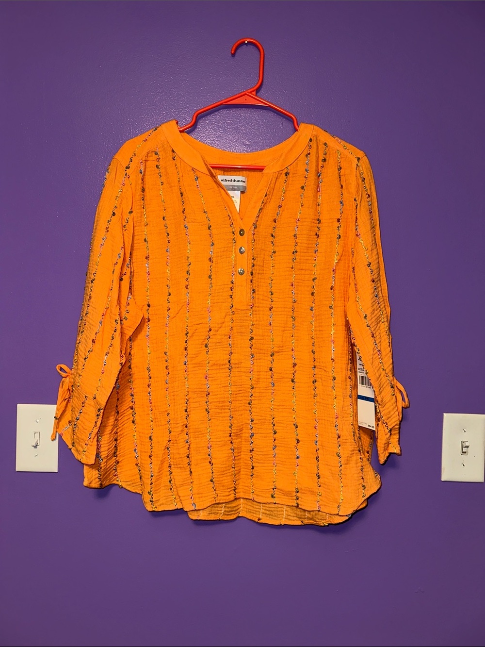Alfred Dunner Vibrant Orange Button-Front Textured Henley